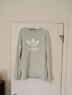 adidas Stretch Cotton Light Mint Trefoil Crewneck Sweatshirt Tunic M